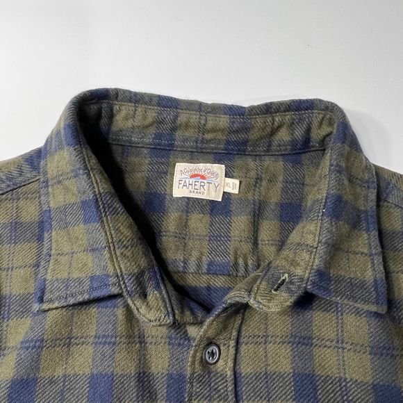 NWOT Faherty Legend Sweater Shirt Long Sleeve Flannel Green Blue Plaid Mens XL - Picture 6 of 10